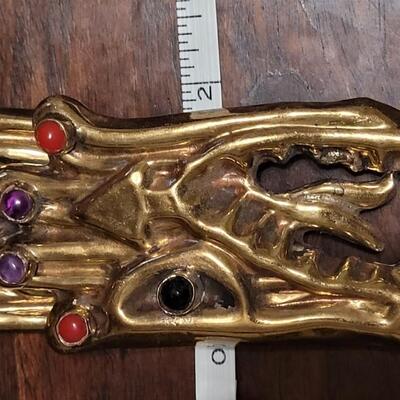 Lot 118:  Rare Vintage Extra Large Hinged Brass Alejibre Modernist Belt Buckle with Gemstones