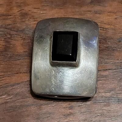 Lot 121: Vintage Sterling & Black Onyx Earrings & Slider Pendant