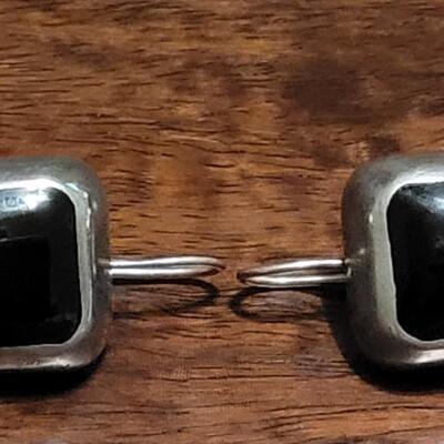 Lot 121: Vintage Sterling & Black Onyx Earrings & Slider Pendant