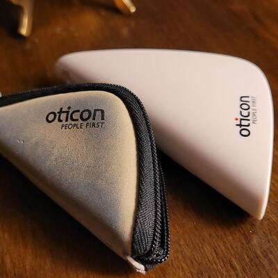 Lot 131: Pair Hearing Aids OTICON Delta RIC Light Blue Color - Moderately Severe Hearing Loss