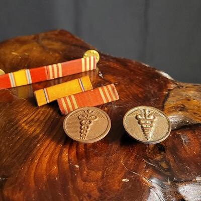 Lot 148: Vintage U.S. Military Pin Assortment (Medical Corps + Officer Stripes)