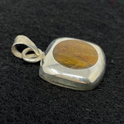 STERLING 925 & TIGER EYE SQUARE PENDANT