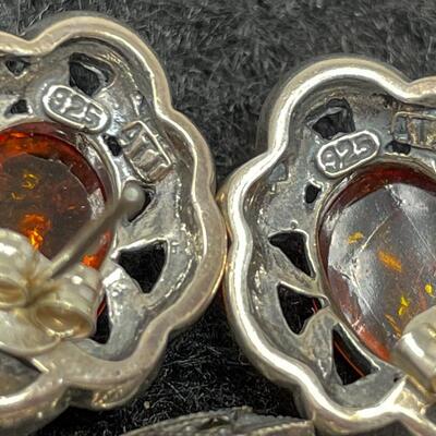 STERLING 925 & AMBER EARRING AND PENDANT SET