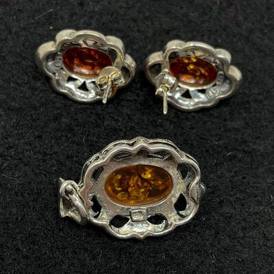 STERLING 925 & AMBER EARRING AND PENDANT SET