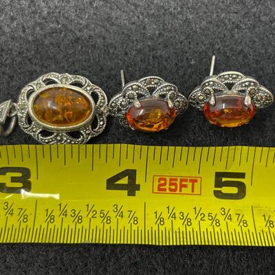 STERLING 925 & AMBER EARRING AND PENDANT SET