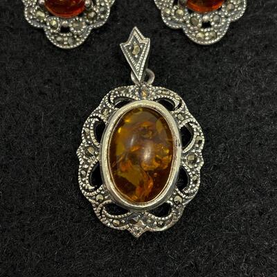 STERLING 925 & AMBER EARRING AND PENDANT SET