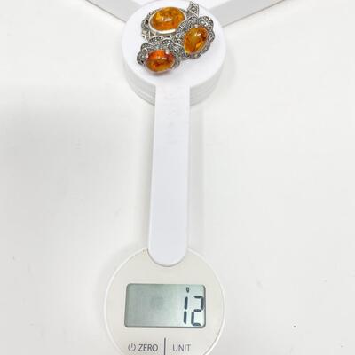 STERLING 925 & AMBER EARRING AND PENDANT SET