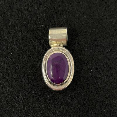 STERLING 925 & AMETHYST OVAL PENDANT - FROM MEXICO