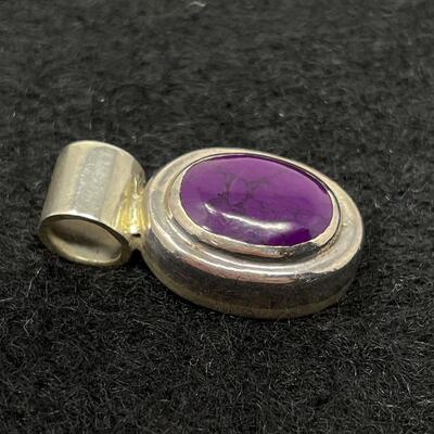 STERLING 925 & AMETHYST OVAL PENDANT - FROM MEXICO