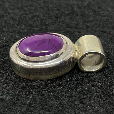 STERLING 925 & AMETHYST OVAL PENDANT - FROM MEXICO