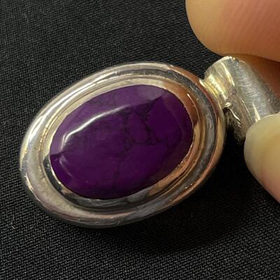 STERLING 925 & AMETHYST OVAL PENDANT - FROM MEXICO