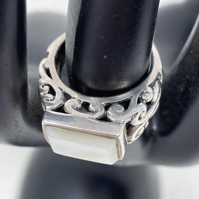 STERLING 925 & MOTHER OF PEARL ORNATE RING FROM THAILAND - SIZE 6