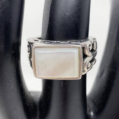 STERLING 925 & MOTHER OF PEARL ORNATE RING FROM THAILAND - SIZE 6