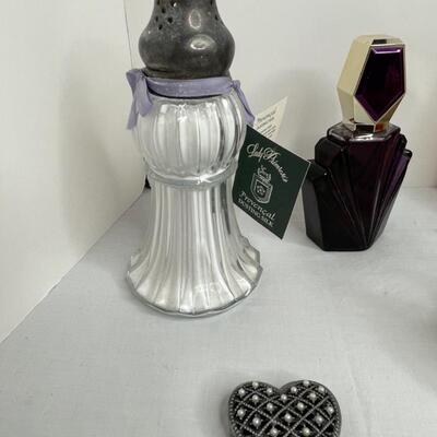 Trinket boxes, perfume holder, talcum shaker, purse, perfumes