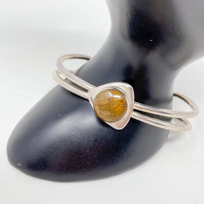 STERLING CC925 & TIGER EYE CUFF BRACELET