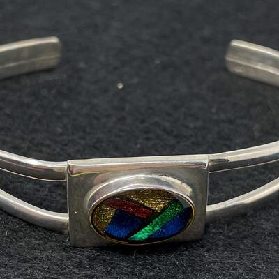 STERLING 925 & DICHROIC GLASS CUFF BRACELET - FROM MEXICO
