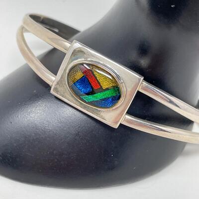 STERLING 925 & DICHROIC GLASS CUFF BRACELET - FROM MEXICO