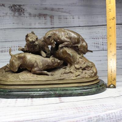 French Antique Heavy Bronze Sculpture Three Dogs Burrowing by Pierre Jules Mene