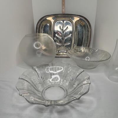 Tray, clear glass fish bowl, glass bowl, crystal bowl