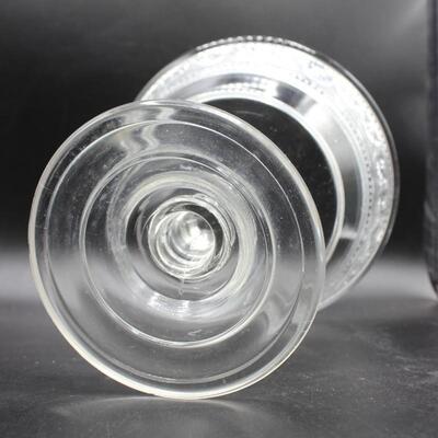 Vintage Etched Design Crystal Glass Fruit Bowl Compote Candy Dish