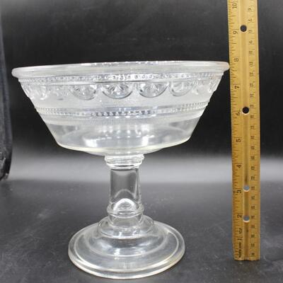 Vintage Etched Design Crystal Glass Fruit Bowl Compote Candy Dish