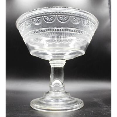 Vintage Etched Design Crystal Glass Fruit Bowl Compote Candy Dish