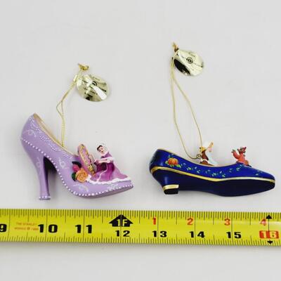 BRADFORD EXCHANGE DISNEY ONCE UPON A TIME SLIPPERS "BELL & CINDERELLA" ORNAMENTS