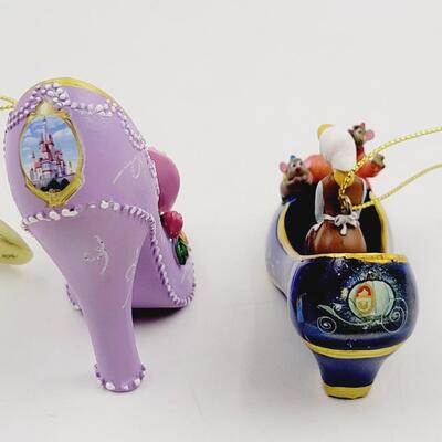 BRADFORD EXCHANGE DISNEY ONCE UPON A TIME SLIPPERS "BELL & CINDERELLA" ORNAMENTS