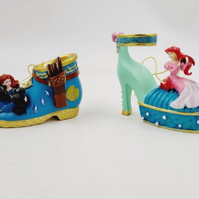 BRADFORD EXCHANGE DISNEY ONCE UPON A TIME SLIPPERS  "ARIEL & MERIDA" ORNAMENTS