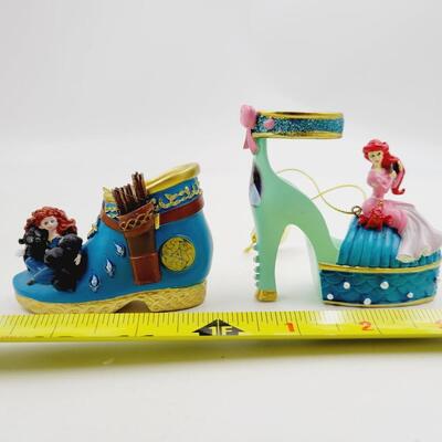 BRADFORD EXCHANGE DISNEY ONCE UPON A TIME SLIPPERS  "ARIEL & MERIDA" ORNAMENTS