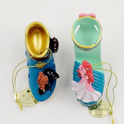 BRADFORD EXCHANGE DISNEY ONCE UPON A TIME SLIPPERS  "ARIEL & MERIDA" ORNAMENTS