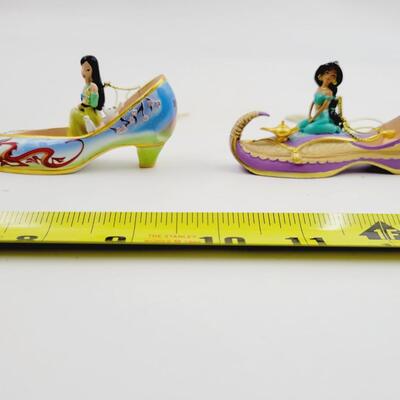 BRADFORD EXCHANGE DISNEY ONCE UPON A TIME SLIPPERS "JASMINE & MULAN" ORNAMENTS