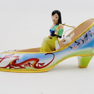 BRADFORD EXCHANGE DISNEY ONCE UPON A TIME SLIPPERS "JASMINE & MULAN" ORNAMENTS