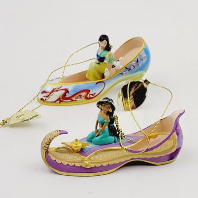 BRADFORD EXCHANGE DISNEY ONCE UPON A TIME SLIPPERS "JASMINE & MULAN" ORNAMENTS