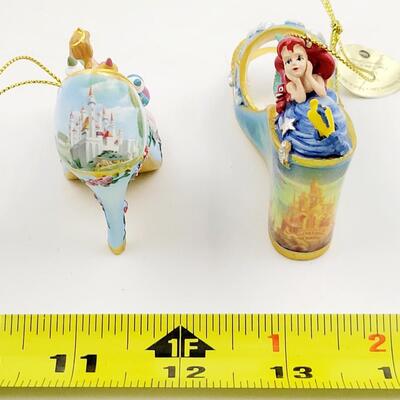 BRADFORD EXCHANGE DISNEY ONCE UPON A TIME SLIPPERS "SLEEPING BEAUTY & ARIEL" ORNAMENTS