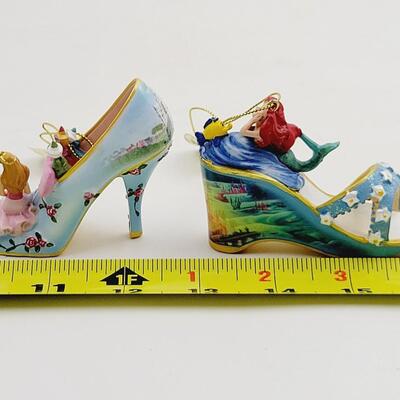 BRADFORD EXCHANGE DISNEY ONCE UPON A TIME SLIPPERS "SLEEPING BEAUTY & ARIEL" ORNAMENTS