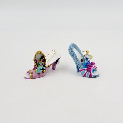 BRADFORD EXCHANGE DISNEY ONCE UPON A TIME SLIPPERS "CINDERELLA & JASMINE" ORNAMENTS
