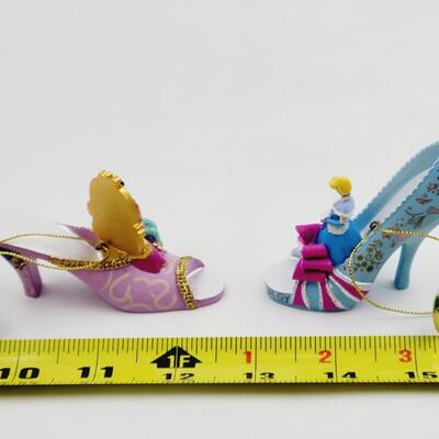 BRADFORD EXCHANGE DISNEY ONCE UPON A TIME SLIPPERS "CINDERELLA & JASMINE" ORNAMENTS