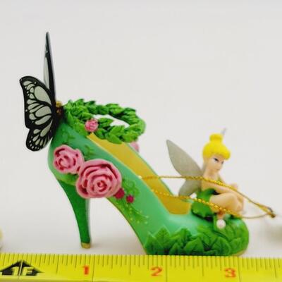 BRADFORD EXCHANGE DISNEY ONCE UPON A TIME SLIPPERS "TINKER BELL & SNOW WHITE" ORNAMENTS