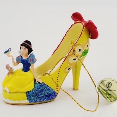 BRADFORD EXCHANGE DISNEY ONCE UPON A TIME SLIPPERS "TINKER BELL & SNOW WHITE" ORNAMENTS