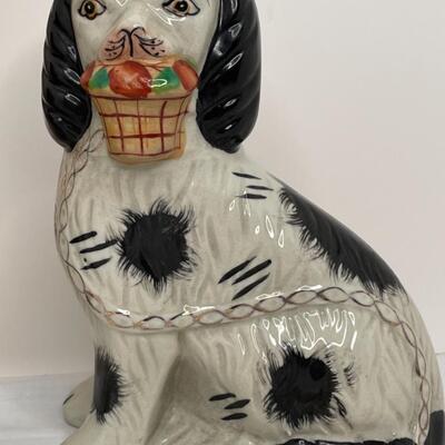 Antique Staffordshire Black Spaniel Mantle Dogs