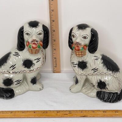 Antique Staffordshire Black Spaniel Mantle Dogs