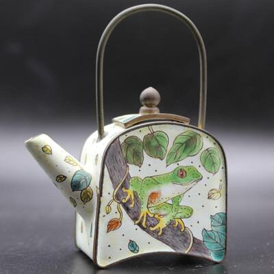 Vintage Empress Arts Copper Enamel Painted Tree Frog Miniature Teapot