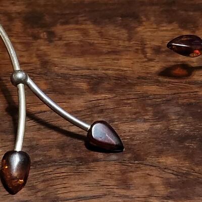 Lot 166: Vintage Amber and Sterling Wrap Necklace