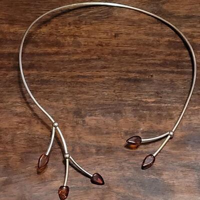 Lot 166: Vintage Amber and Sterling Wrap Necklace