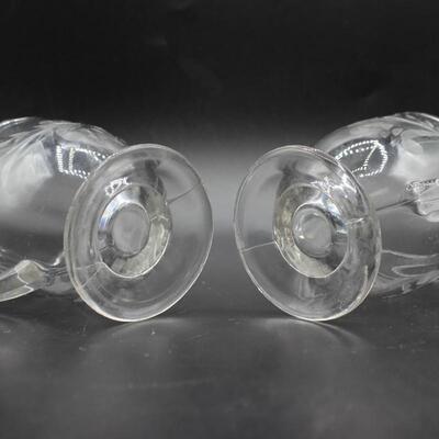 Vintage Decorative Etched Clear Glass Open Sugar Bowl and Creamer Teaware
