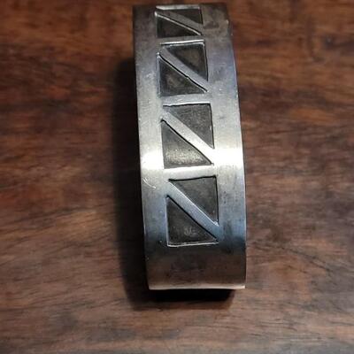Lot 168: Vintage Modernist Inlay Sterling Cuff Bracelet