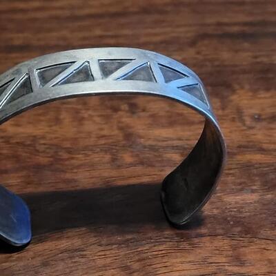 Lot 168: Vintage Modernist Inlay Sterling Cuff Bracelet