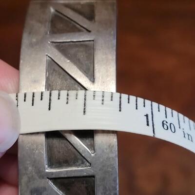 Lot 168: Vintage Modernist Inlay Sterling Cuff Bracelet