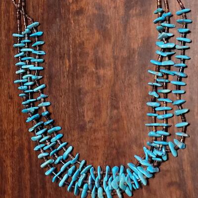 Lot 169: Old Pawn Triple Strand Santo Domingo Heishi Bead String Tied Necklace